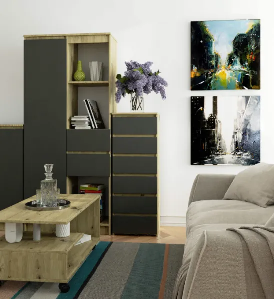 Ak furniture Komoda CL6 40 cm dub artisan/grafitově šedá