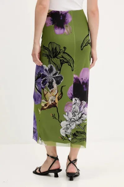 Sukňa Desigual TULLEFLOWERS zelená farba, maxi, rovný strih, 25WWFK03