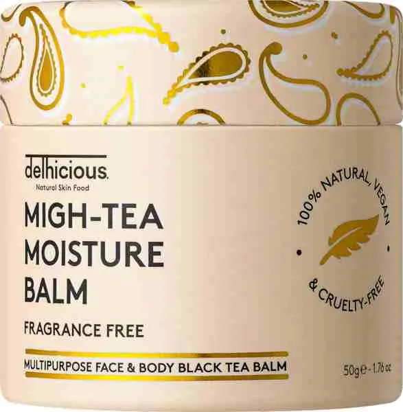 delhicious MIGH-TEA MOISTURE BALM multifunkčný balzam pre veľmi suchú a citlivú pleť bez parfumácie 50 g