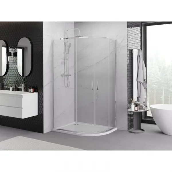 MEXEN/S - Exo štvrťkruhový asymetrický posuvný sprchovací kút 100 x 80, transparent, chróm 8132-100-080-01-00