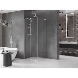 MEXEN/S - Velar L sprchovací kút, posuvné dvere 120 x 120, transparent, nikel kartáčovaný 871-120-120-03-97