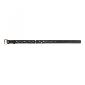 Plochý kožený obojok Soft čierno béžový vybíjaný, Obvod krku: dĺžka: 38 - 49 cm, širka: 25 mm