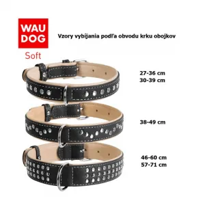 Plochý kožený obojok Soft čierno béžový vybíjaný, Obvod krku: dĺžka: 38 - 49 cm, širka: 25 mm