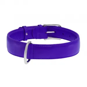 Plochý kožený obojok fialovej farby, Obvod krku: 27-36 cm, širka: 15 mm
