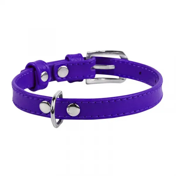 Plochý kožený obojok fialovej farby, Obvod krku: 27-36 cm, širka: 15 mm
