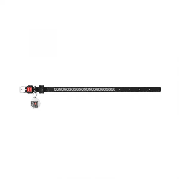 Kožený obojok s kryštálmi čierny, Obvod krku: 19-25cm, šírka: 9mm