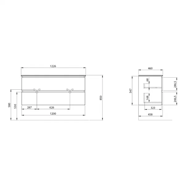 SAPHO - EZARA dvojumývadlová skrinka 120x55x46cm, dub cuneo EZ121-2525