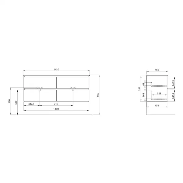 SAPHO - EZARA dvojumývadlová skrinka 140x55x46cm, dub cuneo EZ141-2525