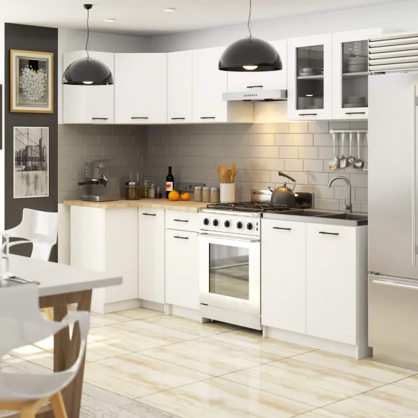 Ak furniture Kuchyňská rohová linka Olivie 3 m prosklená bílá/dub sonoma
