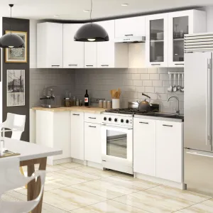 Ak furniture Kuchyňská rohová linka Olivie 3 m H720 prosklená bílá/dub sonoma