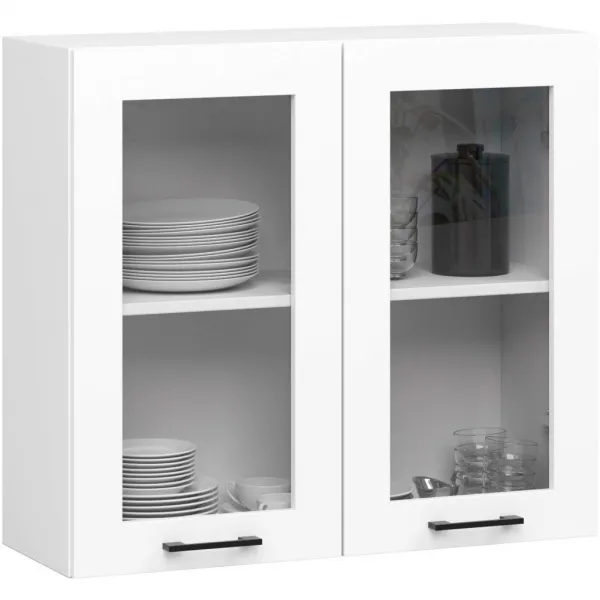 Ak furniture Kuchyňská linka Olivie 2,4 m H720 prosklená bílá/dub sonoma