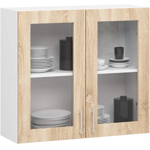 Ak furniture Kuchyňská linka Lima 240 cm prosklená bílá/dub sonoma