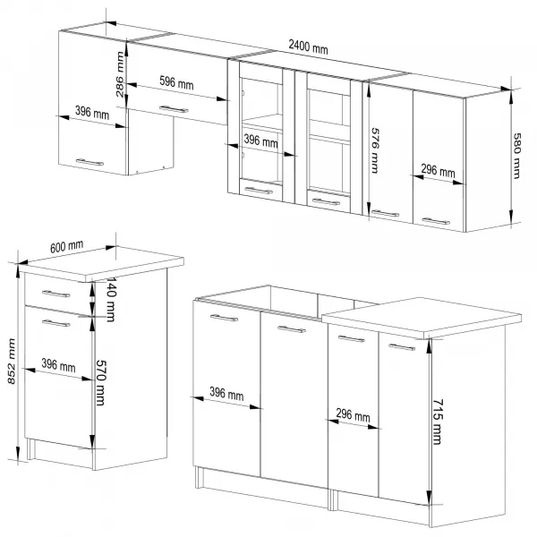 Ak furniture Kuchyňská linka Olivie 2,4 m prosklená beton