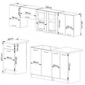 Ak furniture Kuchyňská linka Olivie 2,4 m prosklená beton