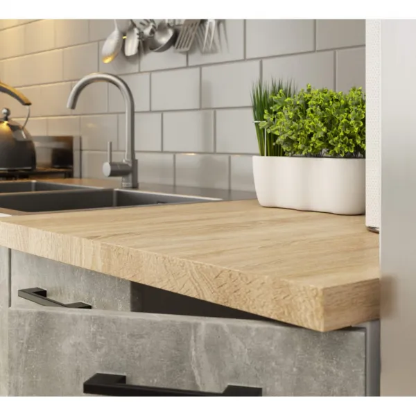 Ak furniture Kuchyňská rohová linka Olivie 3 m prosklená beton/dub sonoma
