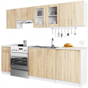 Ak furniture Kuchyňská linka Olivie 2,4 m prosklená bílá/dub sonoma