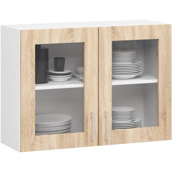 Ak furniture Kuchyňská linka Olivie 2,4 m prosklená bílá/dub sonoma