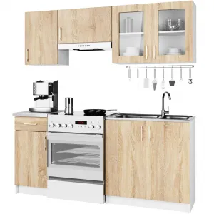Ak furniture Kuchyňská linka Olivie 1,8 m prosklená bílá/dub sonoma