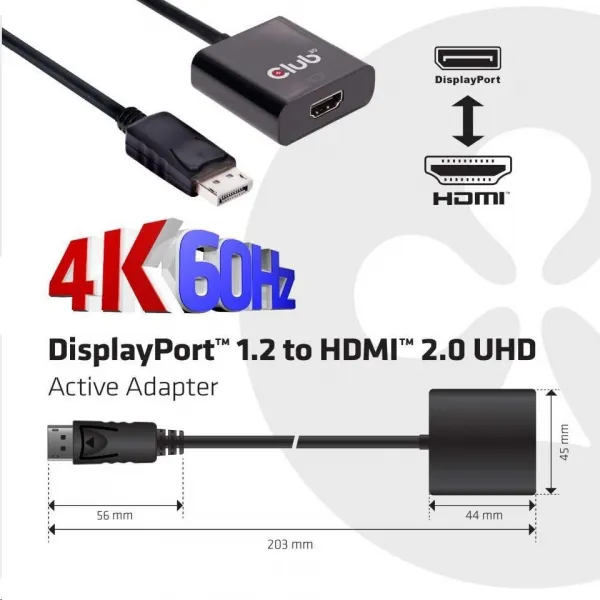 Club 3D Club3D Active DisplayPort adaptér 1.2 na HDMI 2.0 4K60Hz UHD, 20 cm