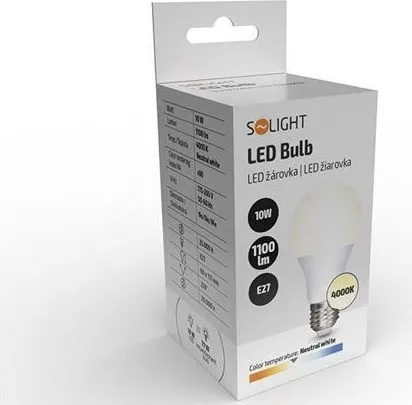 Solight LED žárovka, klasický tvar, 10W, E27, 4000K, 270°, 1100lm