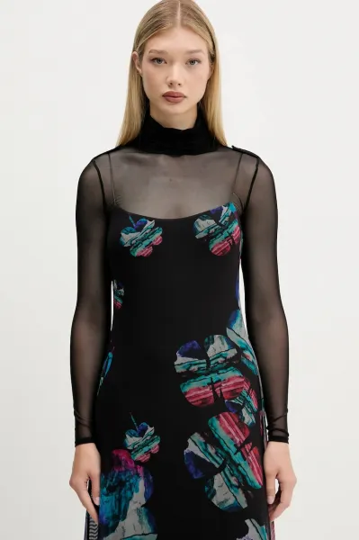 Šaty Desigual WATERCOLOR LACROIX čierna farba, maxi, rovný strih, 25WWVK03