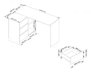Ak furniture Rohový písací stôl B16 124 cm bílý/šedý levý