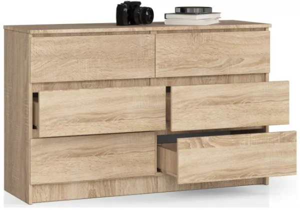 Ak furniture Komoda Kuba 120 cm 6 zásuviek dub sonoma