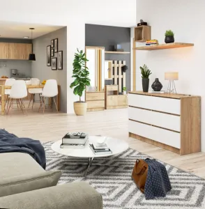 Ak furniture Komoda Kuba 120 cm 6 zásuviek dub sonoma/biela