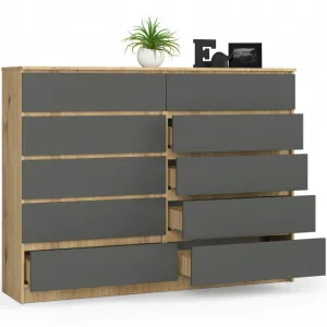 Ak furniture Komoda Kuba 160 cm 10 zásuviek dub artisan/sivá