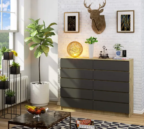 Ak furniture Komoda Kuba 160 cm 10 zásuviek dub artisan/sivá
