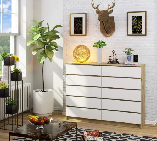 Ak furniture Komoda Kuba 160 cm 10 zásuviek dub artisan/biela