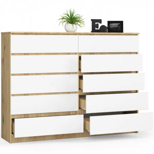 Ak furniture Komoda Kuba 160 cm 10 zásuviek dub artisan/biela