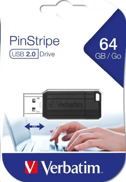 VERBATIM Flash Disk 64GB USB 2.0 Store 'n' Go PinStripe, čierna
