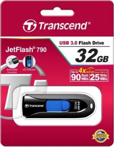 TRANSCEND Flash disk 32GB JetFlash®790, USB 3.1 (R:90/W:25 MB/s) čierna/modrá