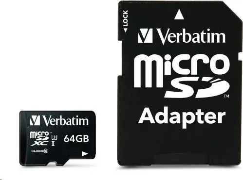 Karta VERBATIM MicroSDXC 64GB Pro, U3 + adaptér