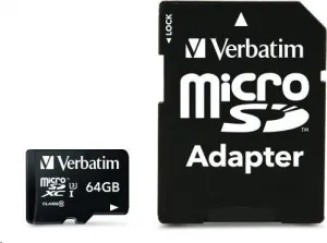 Karta VERBATIM MicroSDXC 64GB Pro, U3 + adaptér