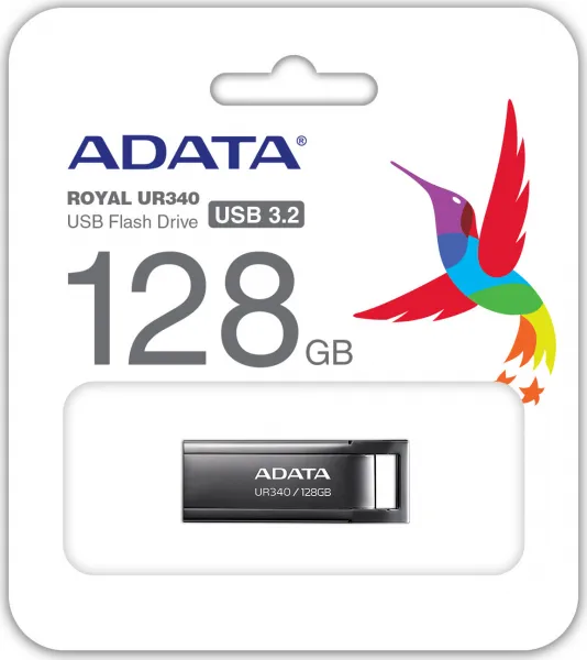 A-Data ADATA Flash Disk 128GB UR340, USB 3.2 Dash Drive, kov lesklá černá