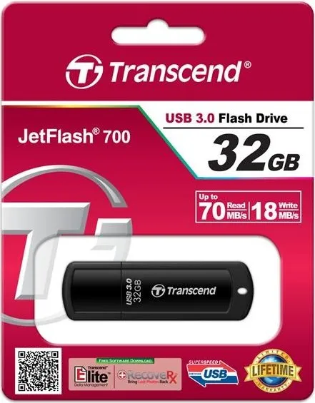 TRANSCEND Flash disk 32GB JetFlash®700, USB 3.0 (R:71/W:18 MB/s) čierna