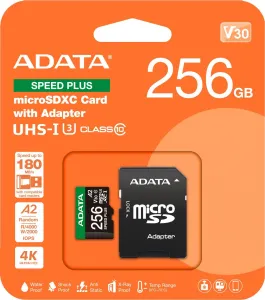 A-Data ADATA MicroSDXC karta 256GB Speed Plus, U3, C10, A2, V30 (R:180/W:160 MB/s) + SD adaptér