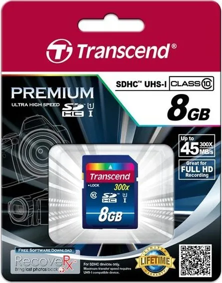 Karta TRANSCEND SDHC 8GB Premium, Class 10 UHS-I, 300X