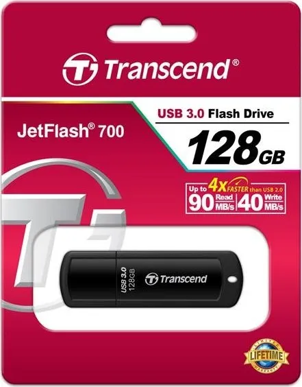 TRANSCEND Flash disk 128GB JetFlash®700, USB 3.0 (R:90/W:40 MB/s) čierna