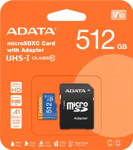 A-Data ADATA MicroSDXC karta 512GB Premier UHS-I C10 V10 (R:100/W:25 MB/s) + SD adaptér
