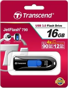 TRANSCEND USB Flash disk 16GB JetFlash®790, USB 3.1 (R:90/W:12 MB/s) čierna/modrá