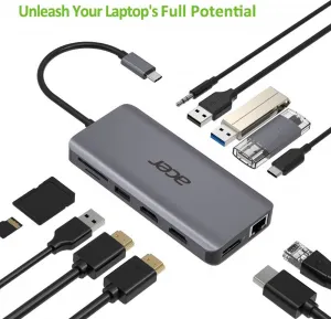 Kľúč ACER 12v1 typu C: 2 x USB3.2, 2 x USB2.0, 1x SD/TF, 2 x HDMI, 1 x PD, 1 x DP, 1 x RJ45, 1 x 3.5 Audio