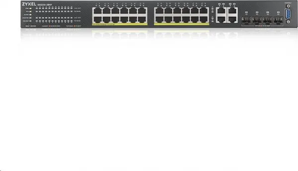 Zyxel GS2220-28HP 28-portový gigabitový PoE manažovaný L2 switch, 24x gigabitový RJ45, 4x gigabitový RJ45/SFP, PoE 375 W