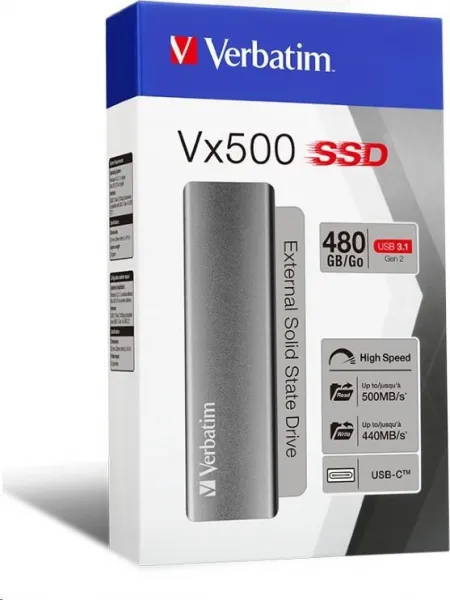 VERBATIM externý SSD disk 480GB Vx500 strieborný USB-C