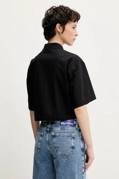 Košeľa Karl Lagerfeld Jeans dámska, čierna farba, voľný strih, s klasickým golierom, A2W11001