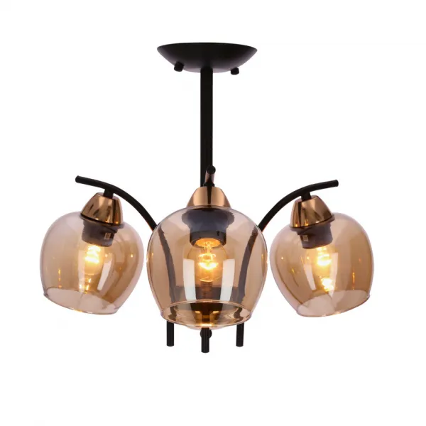 Závesná lampa MERRA čierna 3x40W E27 jantárové tienidlo