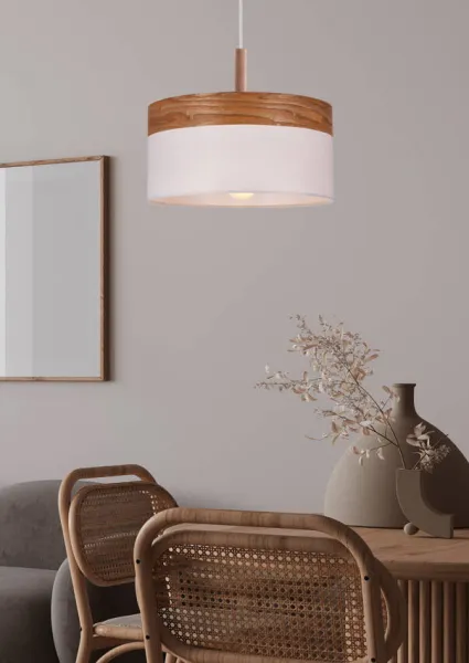 Závesná lampa Orto biela + drevená 1x60W E27 tienidlo hnedá + biela
