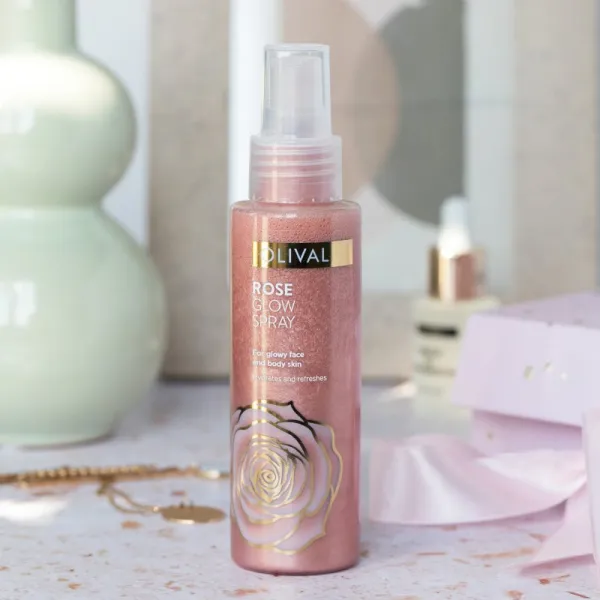 Olival Rose Glow rozjasňujúci sprej na tvár a telo s trblietkami 100 ml